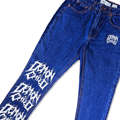 Dark Blue Stone Washed Demon Child Logo Jeans