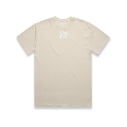 Faded Logo T-Shirt Ecru front and back graphic – Demon Child Clothing