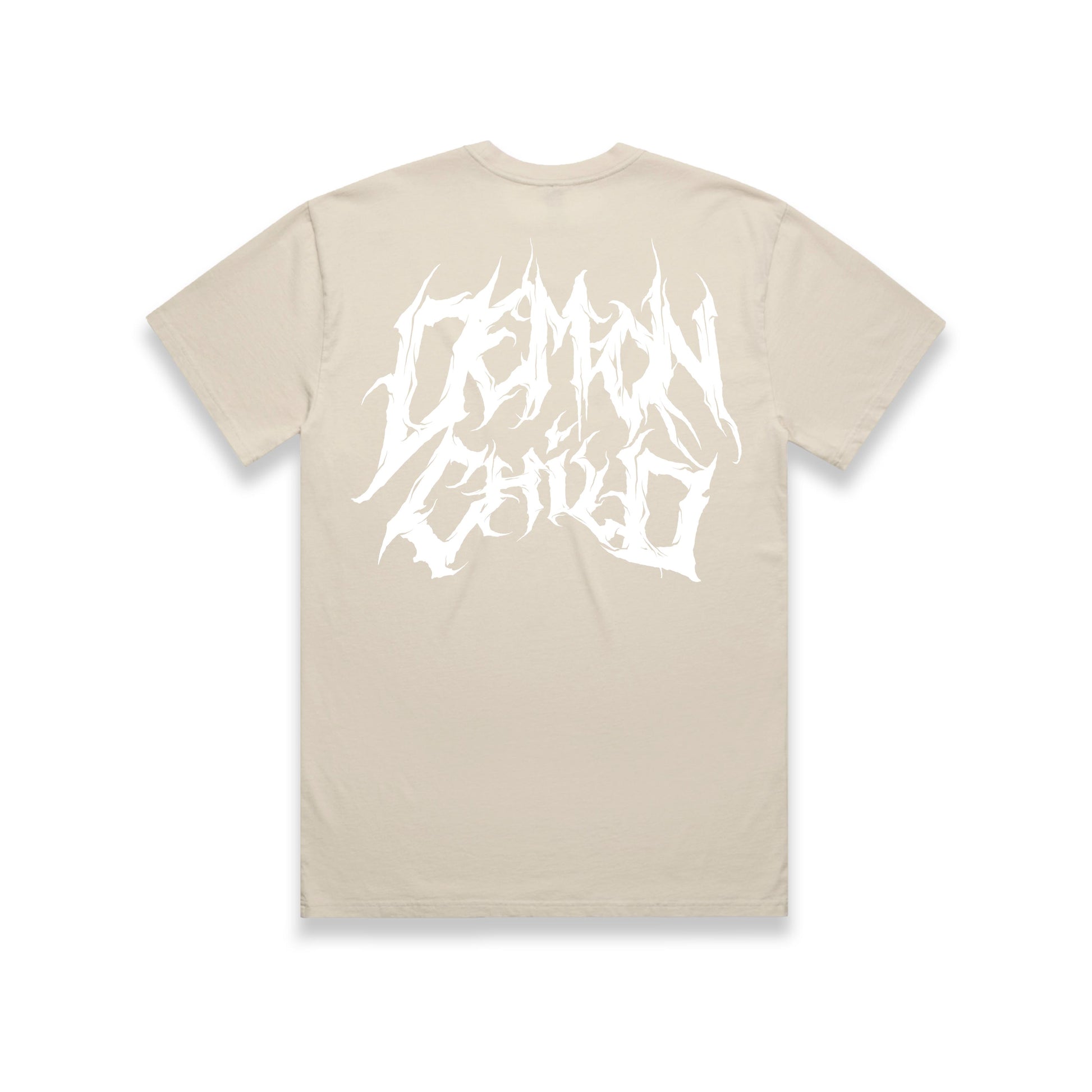 Faded Logo T-Shirt Ecru front and back graphic – Demon Child Clothing