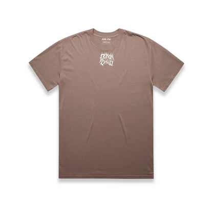 Faded Logo T-Shirt Mocha front and back graphic – Demon Child Clothing