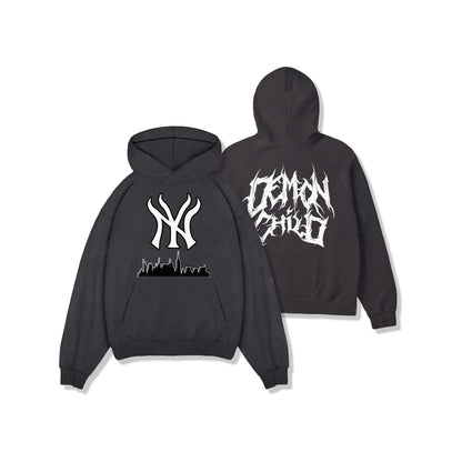 NY Skyline Hoodie Shadow – Demon Child Clothing Streetwear Graphic Hoodie
