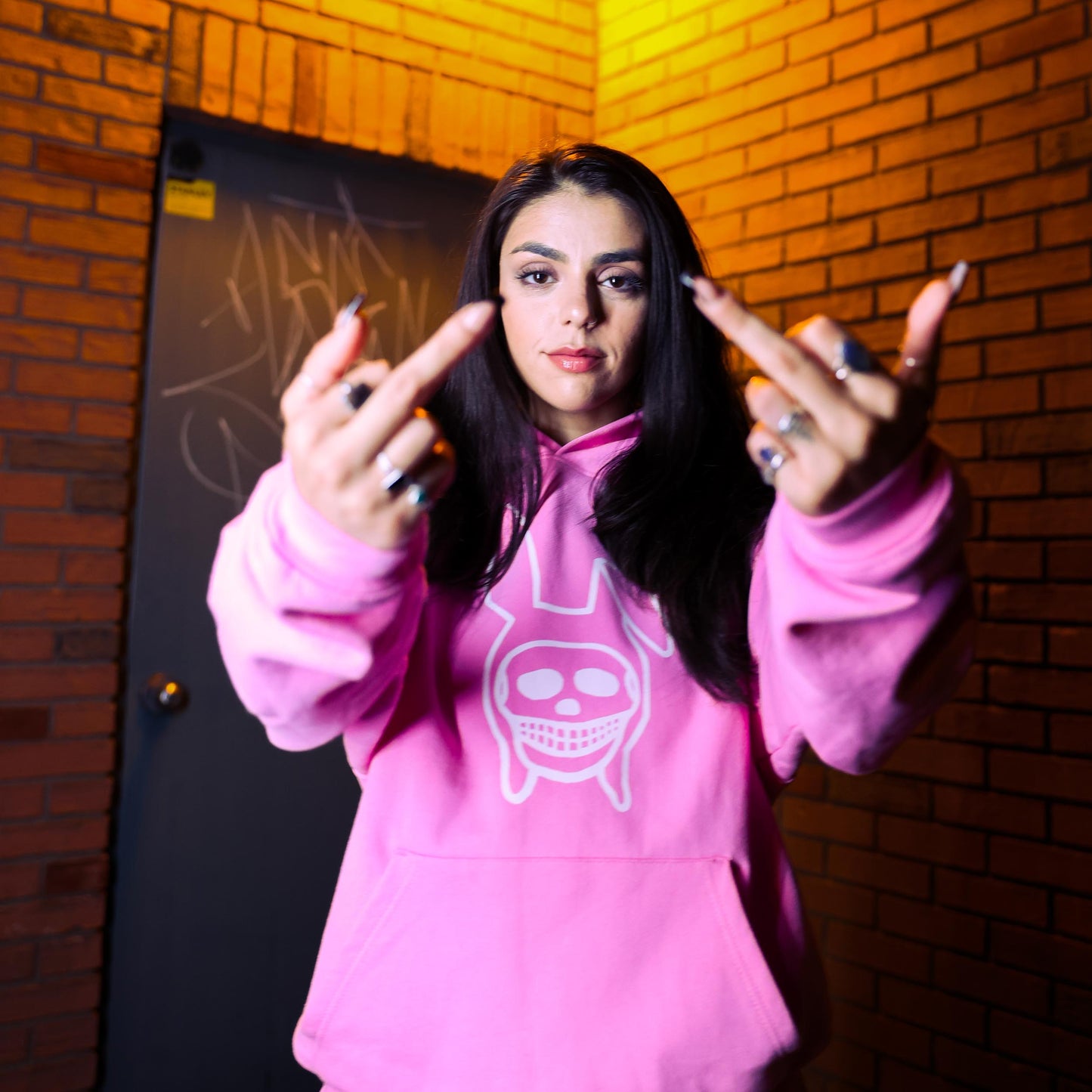 PINK SKULL BUNNY HOODIE