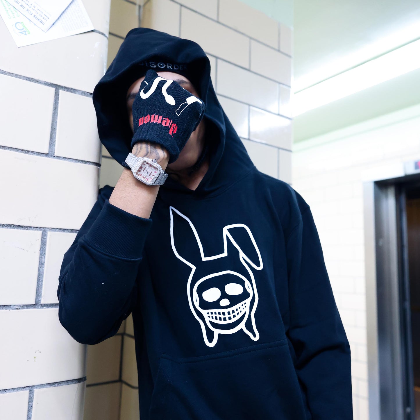 BLACK SKULL BUNNY HOODIE